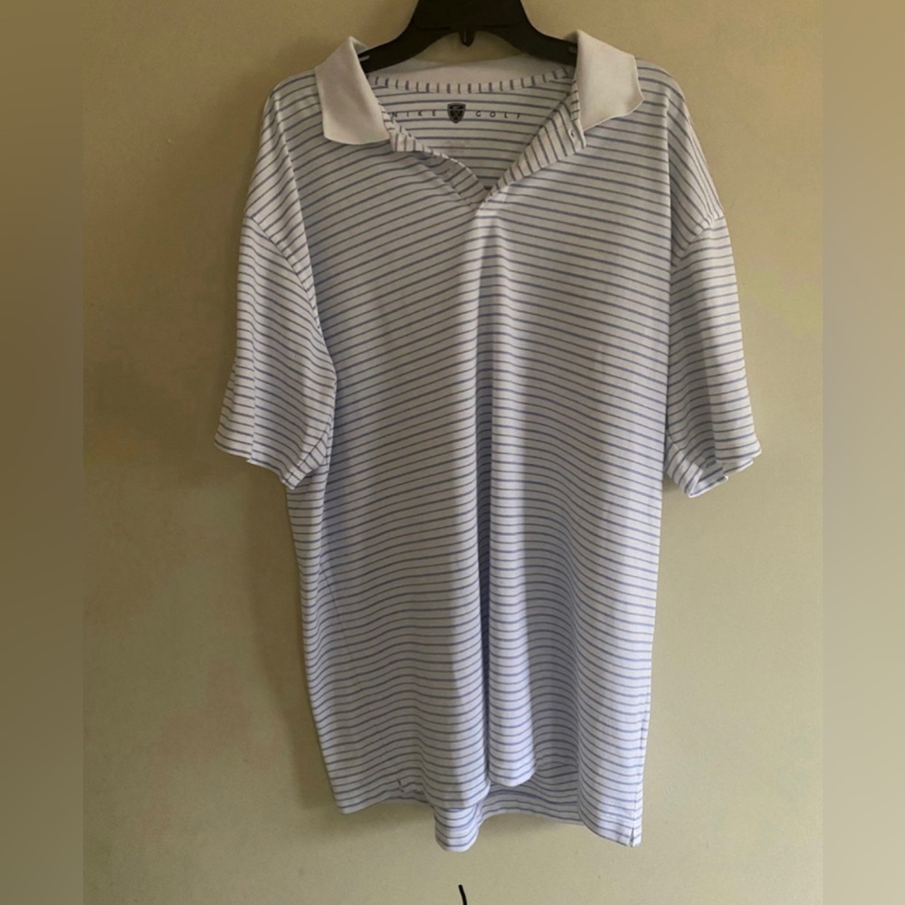 Nike Polo Shirt Men's XXL 2XL Dri-Fit Tour Performance Grey White Striped Golf